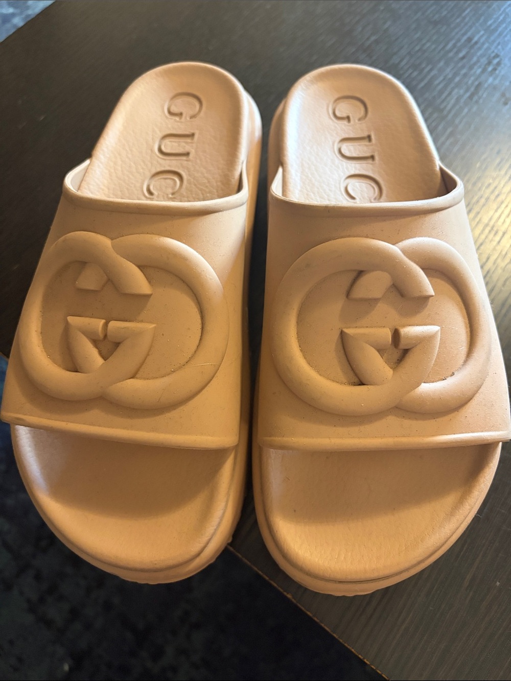 Gucci Nude Rubber GG Slide Sandals